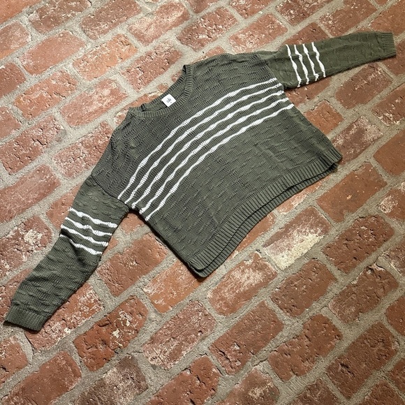 Cabi  Scout Pullover Med Green Striped Open Knit Long Sleeve Oversized sweater - Picture 6 of 16